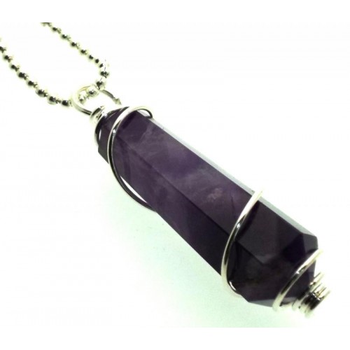 Chevron Amethyst Gemstone Double Terminated Spiral Chain Pendant